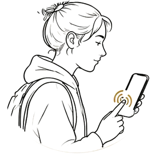 Un voyageur, de profil, envoie un Oakky depuis l'écran d'accueil de son téléphone.